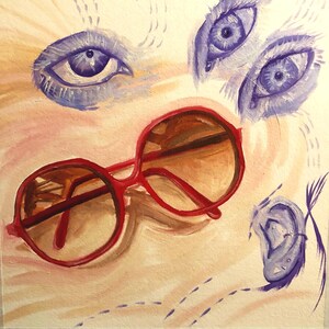 Original Oil  Painting of eyes, ears, and festival sunglasses