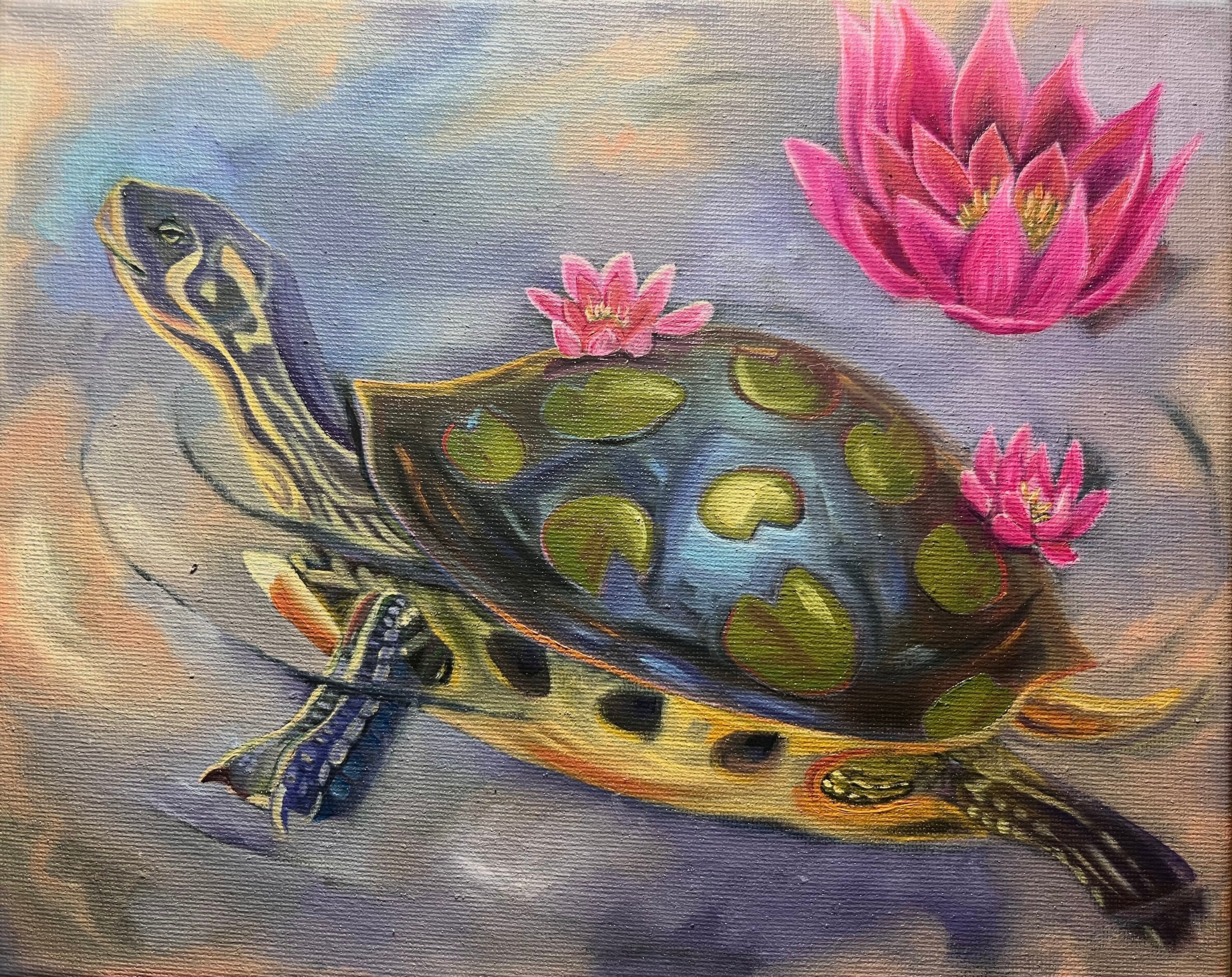 Original Oil Painting of a Tortoise and Lilypads - Etsy