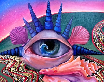 Original surreal oil painting of an eye