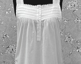 Cotton Victorian Nightgown – White Sleeveless Lace Trim Nightdress