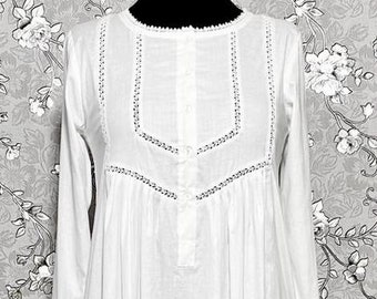 SoieRose 100% White Cotton Lace Trim Victorian Nightgown - SR-1025