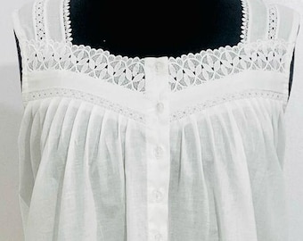 SoieRose Victorian Sleeveless 100% Cotton Nightgown with Lace Trim - SR-1082