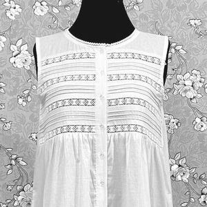 Victorian Cotton Nightgown | Sleeveless Button Front | Eyelet Lace & Pintuck Detailing | SoieRose SR1132 | Vintage Inspired