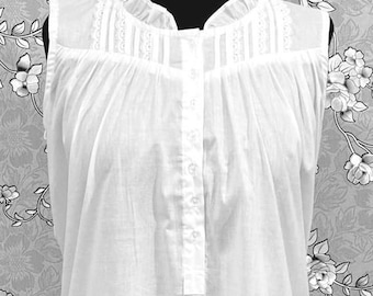 Victorian 100% Cotton Nightgown | Sleeveless White Nightdress | Vintage-Inspired Sleepwear | SoieRose SR1166 | Ruffled Hem