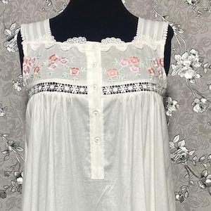 White Victorian Sleeveless Nightgown with Subtle Embroidery and Lace by SoieRose - SR-1027