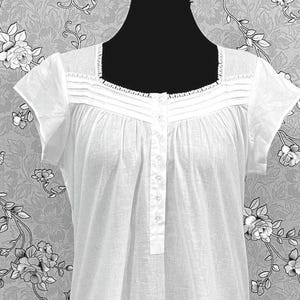 Victorian Cotton Nightgown | Short Sleeve White Nightdress | Ruffle Hem | SoieRose SR1167 | 100% Cotton Sleepwear | Vintage Loungewear