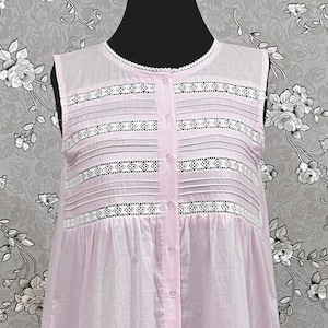 Victorian Pale Pink Cotton Nightgown | Sleeveless Button Front | Eyelet Lace & Pintuck Detailing | SoieRose SR1135 | Vintage Inspired