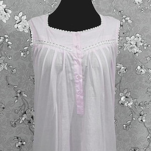Victorian Pale Pink Cotton Nightgown | Sleeveless Eyelet Trim Nightdress | Ruffle Hem  Sleepwear | Vintage Style SoieRose SR1140