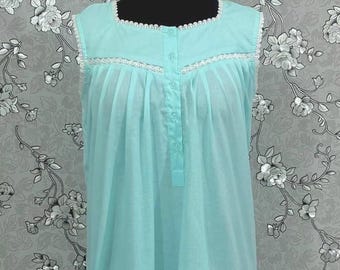 Victorian Sea Green Cotton Nightgown | Sleeveless Eyelet Nightdress
