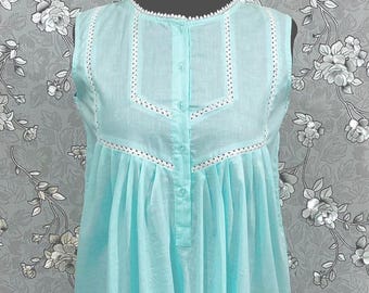 SoieRose 100% Cotton Sleeveless Eyelet Detail Victorian Cotton Nightgown - SR1146-Sea Green