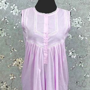 SoieRose 100% Cotton Sleeveless Eyelet Detail Victorian Cotton Nightgown - SR1143-Pink