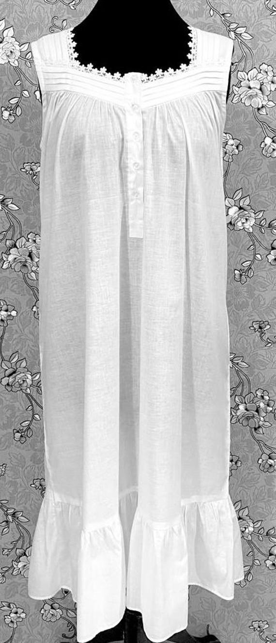 SoieRose SR-1162 Victorian 100% Cotton Sleeveless Midi Nightgown