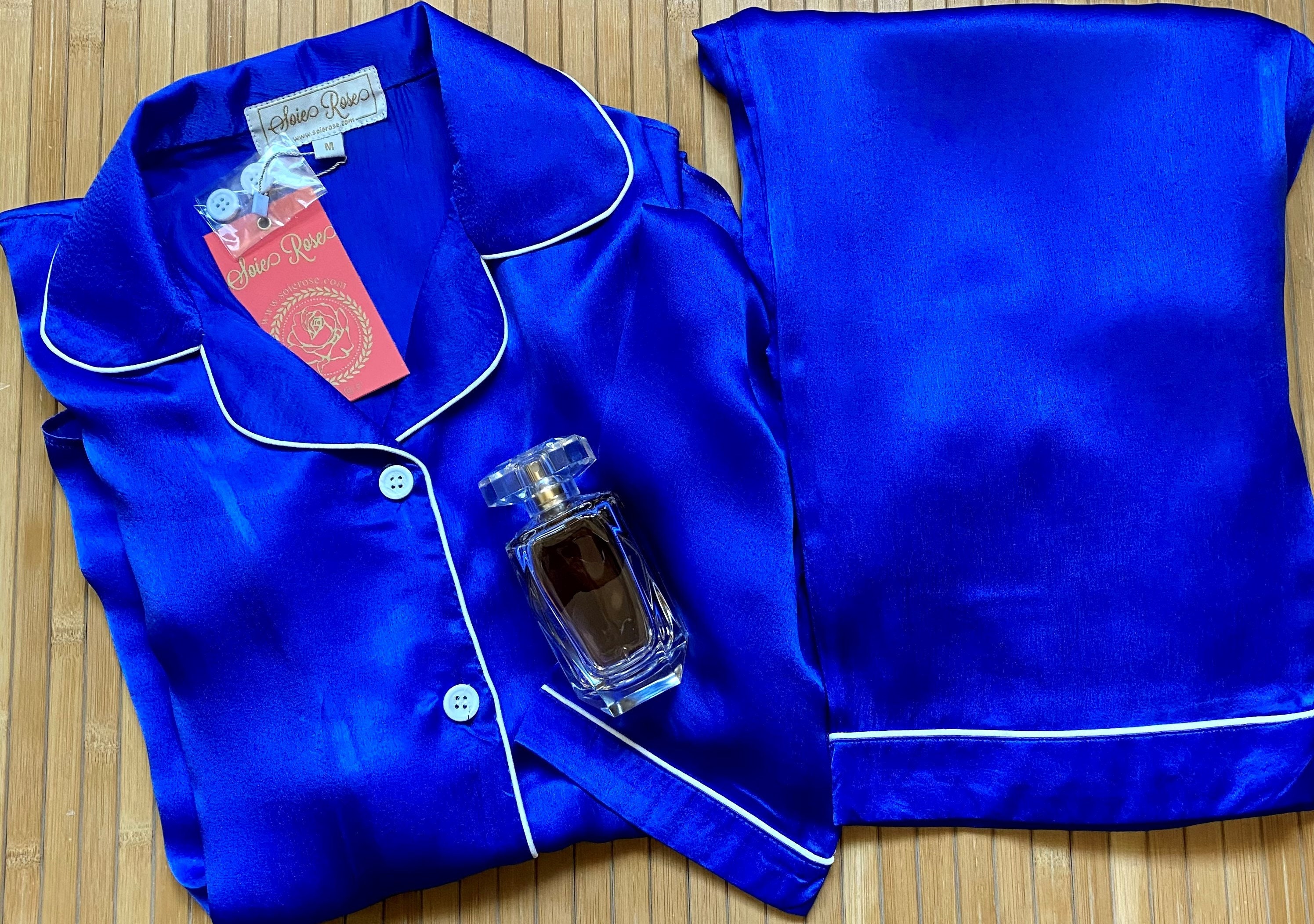 Women 22mm 100 Silk Royal Blue Pajama Set Etsy