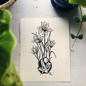 Tulip woodcut print