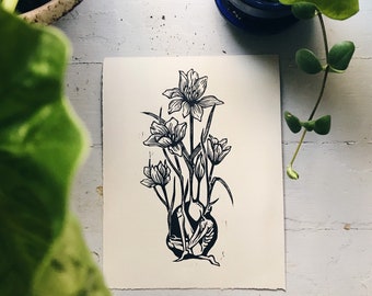 Tulip woodcut print