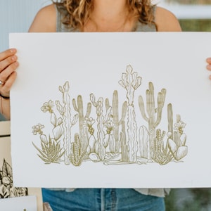 Desert - handprinted woodcut
