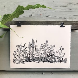 Overgrown Mini - handprinted linocut