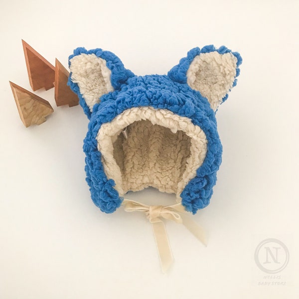 Very Chunky Wolf Hat  for Baby in Blue Colour, Fluffy and Super Soft Winter Hat
