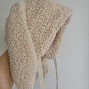 Ivory Sherpa Bunny Hat: Soft Plush Rabbit Bonnet
