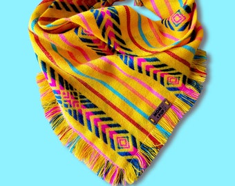 Aztec Dog Bandana - Boho Dog Bandana, Cute Puppy Bandana, Spring Dog Bandana, Mexican Dog Bandanas, Frayed Dog Bandana, Mexican Dog Clothing