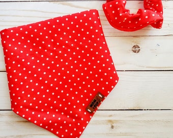 Over the collar bandana and Scrunchie Set - Bandanas for dog, slide on bandana, puppy bandana, dog bandana fall, polka dots bandana