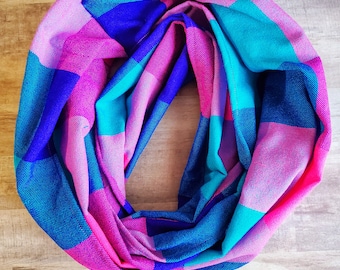 Infinity scarf for woman -Cotton scarf, Plaid scarf, women scarf, large scarf, handmade scarf, handwoven scarf, gift for her, Mexican fabric