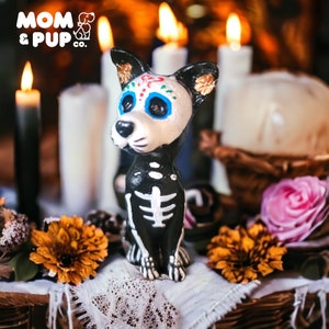 Sugar Skull Hunde und Katzen - Tag des Todes Figur, Altar für Hunde, Hundegedenkgeschenk, Katzengedenkgeschenk, Hundehalloween, Hundeskelett