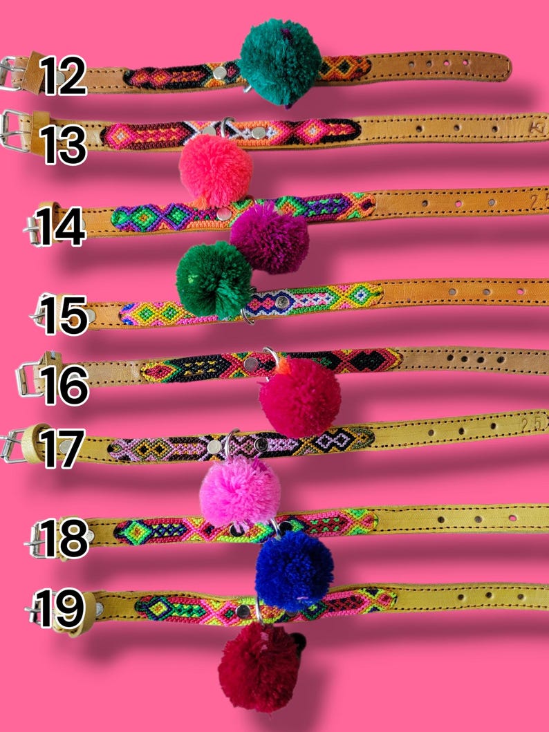 XS Mexican Pet Collar - Colorful Leather Dog Collar, Tribal Dog Dollar, Mexican Dog Collar, Aztec Pet Collar, Boho Dog Collar, Bohemian Dog image 6