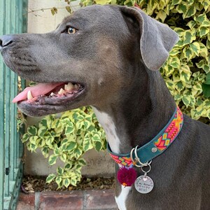 STORT mexikanskt hundhalsband - Läderhundhalsband, Tribal Hunddollar, Mexikanskt hundhalsband, Aztekiskt hundhalsband, Boho hundhalsband, Boho hund bild 4