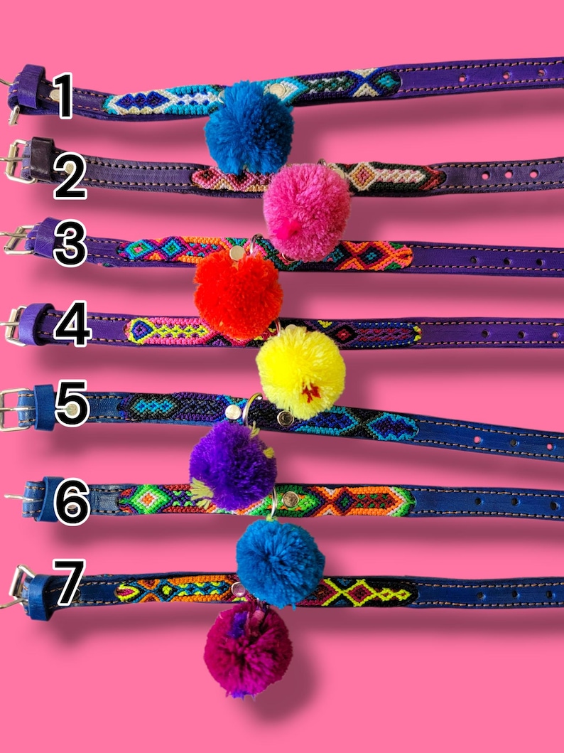 XS Mexican Pet Collar - Colorful Leather Dog Collar, Tribal Dog Dollar, Mexican Dog Collar, Aztec Pet Collar, Boho Dog Collar, Bohemian Dog image 4