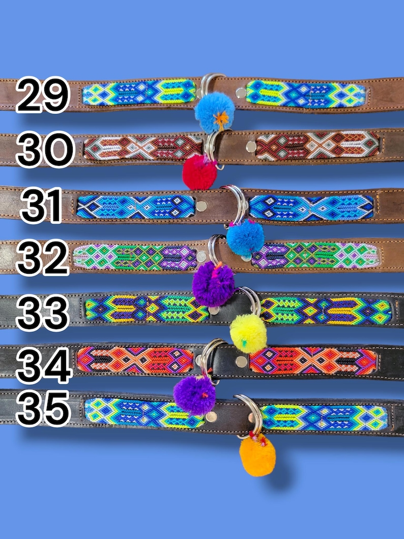 STORT mexikanskt hundhalsband - Läderhundhalsband, Tribal Hunddollar, Mexikanskt hundhalsband, Aztekiskt hundhalsband, Boho hundhalsband, Boho hund bild 9