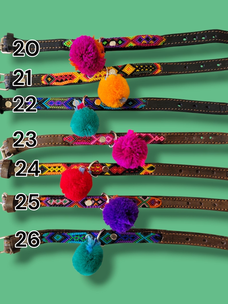 XS Mexican Pet Collar - Colorful Leather Dog Collar, Tribal Dog Dollar, Mexican Dog Collar, Aztec Pet Collar, Boho Dog Collar, Bohemian Dog image 7