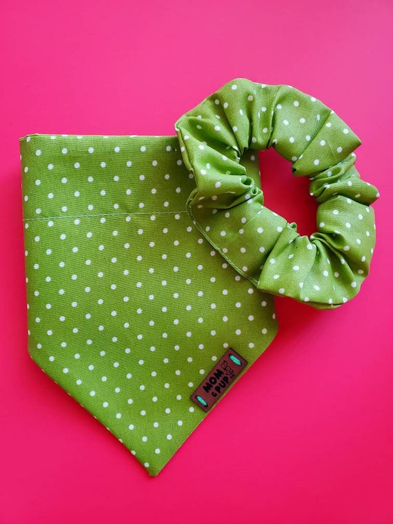 Over the Collar Dog Bandana and Scrunchie Set - Dog Bandana, Puppy Bandana, Girl Dog Bandana, Boy Dog Bandana, Small Dog Bandana, Polka Dots
