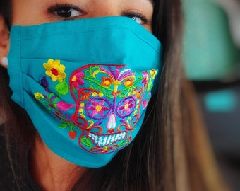 SKULL Artisanal Face masks - Embroidered, sugar skull accessory, sugar skull face mask, Dia de Muertos decor, Day of the Death, boho mask