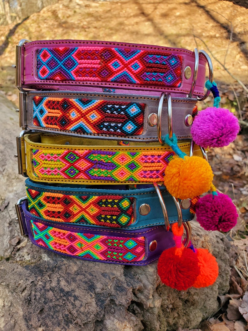 STORT mexikanskt hundhalsband - Läderhundhalsband, Tribal Hunddollar, Mexikanskt hundhalsband, Aztekiskt hundhalsband, Boho hundhalsband, Boho hund bild 1