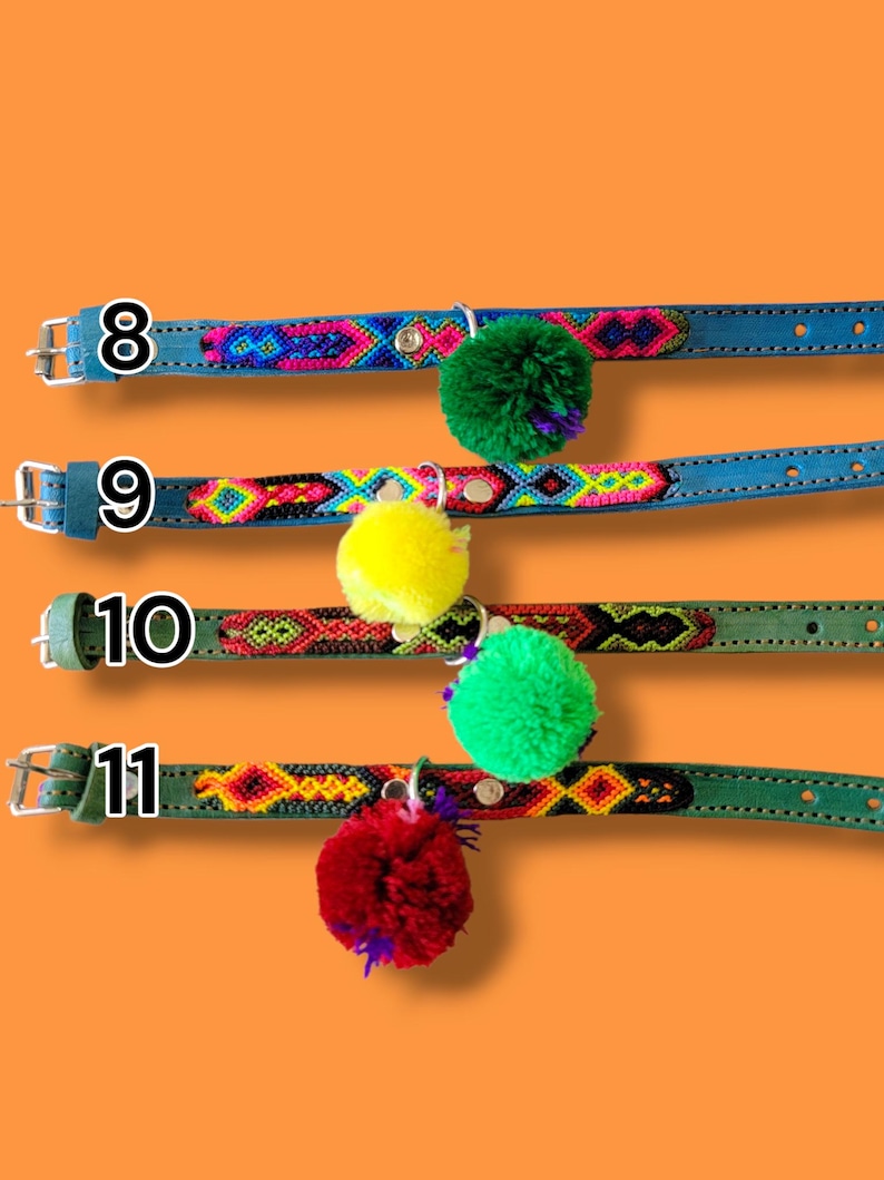 XS Mexican Pet Collar - Colorful Leather Dog Collar, Tribal Dog Dollar, Mexican Dog Collar, Aztec Pet Collar, Boho Dog Collar, Bohemian Dog image 5