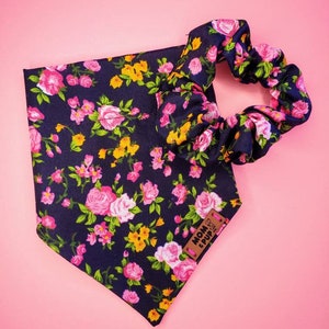 Over the collar bandana and Scrunchie Set - Floral dog scarf, puppy bandana, slide on bandana, girl dog bandana, dog bandana fall, boho