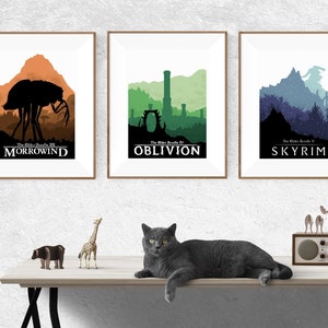 Skyrim Poster Print 3 Pack, The Elder Scrolls, Video Game Poster Art, Gaming Gift, Morrowind, Oblivion, Minimalist, For Him, For Her, A4, A3