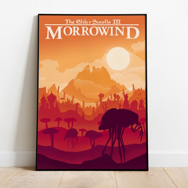 Impression d'affiche alternative Morrowind, Skyrim, The Elder Scrolls, affiche de jeu vidéo, oeuvre d'art de jeu vidéo, cadeau de jeu, minimaliste, paysage, A4, A3