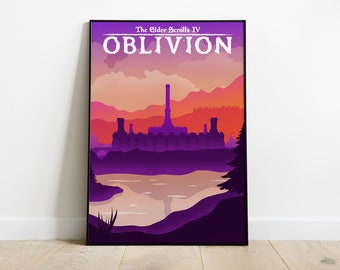 Oblivion Dusk Poster Print, Skyrim, The Elder Scrolls, Video Game Poster, Video Game Art, Gaming Gift, Minimalist, Landscape, A4, A3