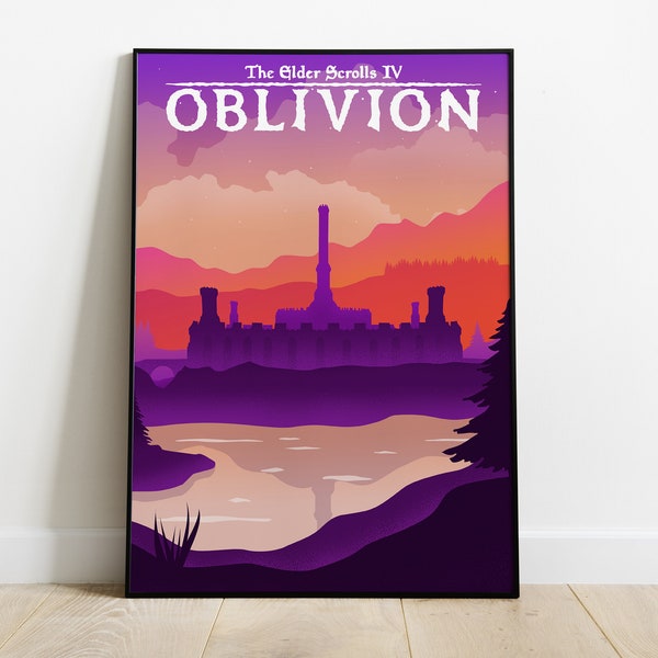 Oblivion Dusk Poster Print, Skyrim, The Elder Scrolls, Affiche de jeu vidéo, Art du jeu vidéo, Cadeau de jeu, Minimaliste, Paysage, A4, A3