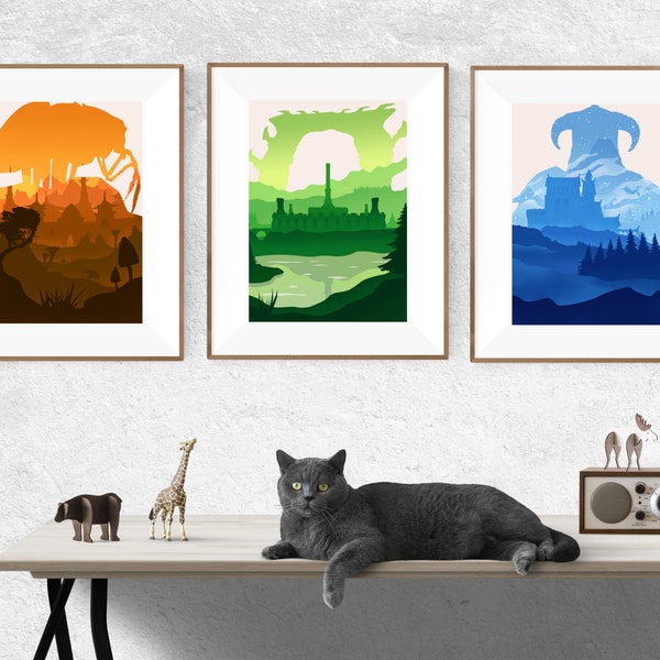 Skyrim NEW Poster Print 3 Pack, The Elder Scrolls, Video Game Poster Art, Gaming Gift, Morrowind, Oblivion, Minimaliste, A4, A3