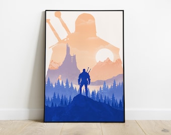 The Witcher Poster Print, Geralt of Rivia, Video Game Poster, Video Game Art, Gaming Gift, Minimalist, Landscape, A4, A3