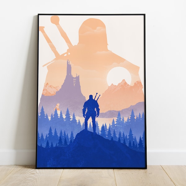 The Witcher Poster Print, Geralt of Rivia, Video Game Poster, Video Game Art, Gaming Gift, Minimalist, Landscape, A4, A3