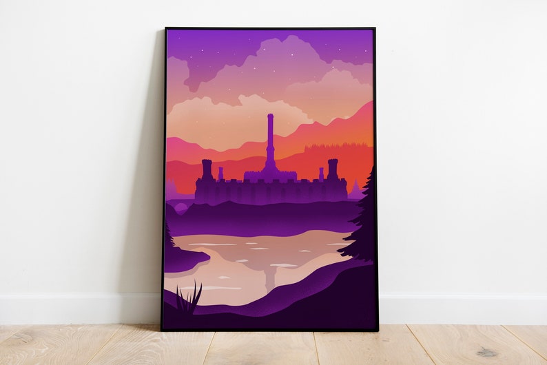 Oblivion Dusk Poster Print, Skyrim, The Elder Scrolls, Video Game Poster, Video Game Art, Gaming Gift, Minimalist, Landscape, A4, A3 