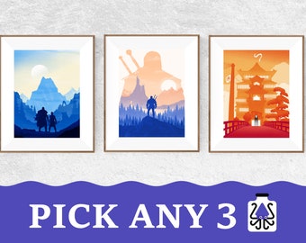 Pick Any 3 Poster Prints, Video Game Poster, Video Game Art, Gaming Gift, Minimalist, For Him, For Her, A4, A3