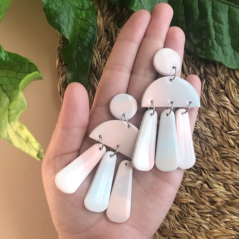 Modern Handmade Polymer Clay Earrings Pastel Halfoval Etsy