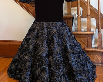Elise Skirt - Black Velvet Mermaid Skirt with Textured Rose Satin - Gothic Wedding Skirt - Vampire Skirt - Victorian Skirt