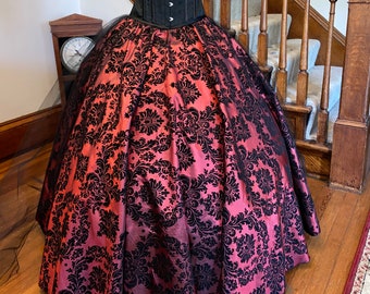 Countess Skirt - Burgundy/Black Damask Flocked Taffeta - Full Gothic Victorian Skirt With Tulle Train - Vampire Ball - Gothic Wedding Skirt