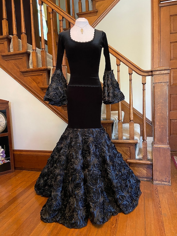 Elise Skirt Black Velvet Mermaid Skirt With Textured Rose Satin